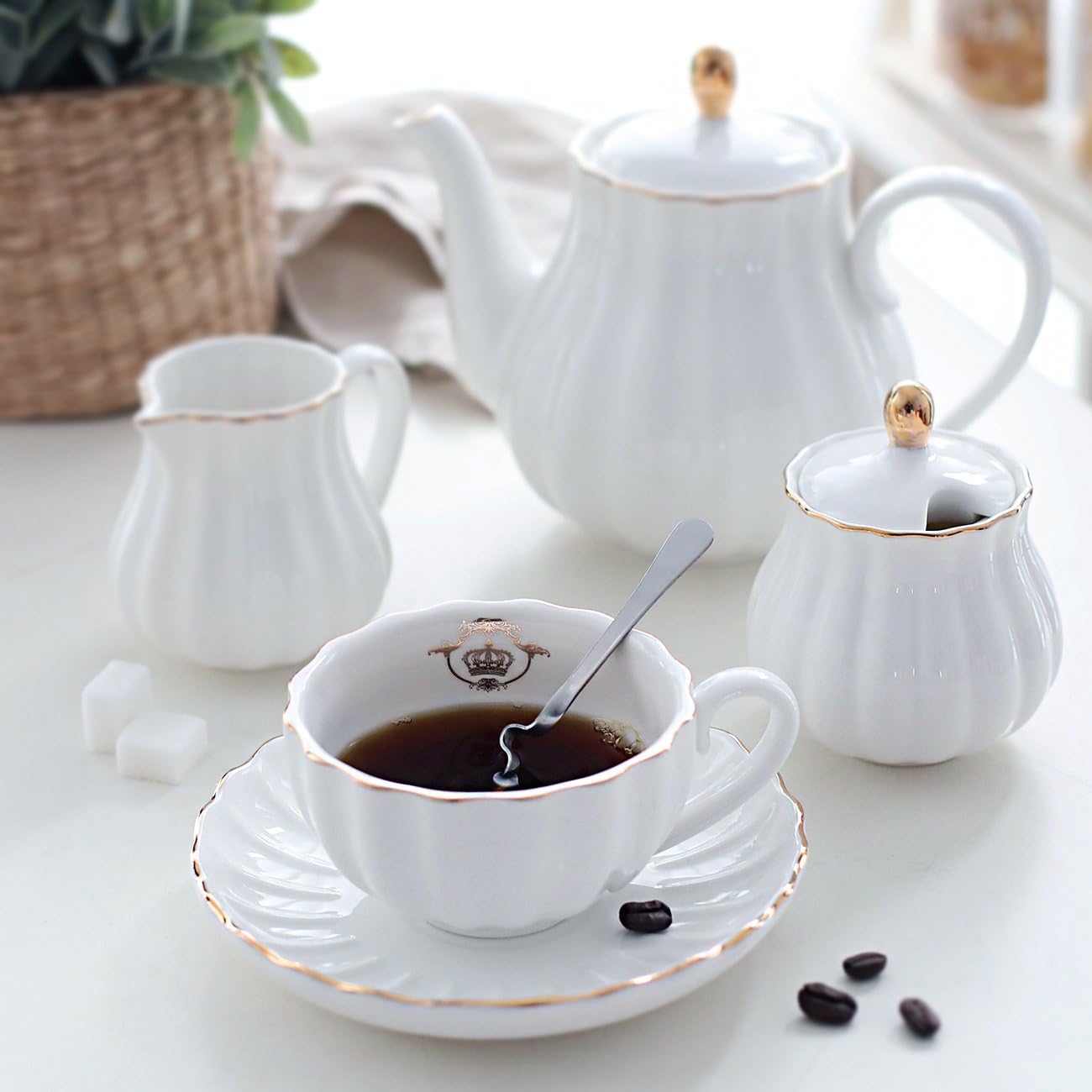Pure White Porcelain Tea Set,  - Coffee Tea Sugar review and price